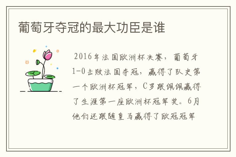 葡萄牙夺冠的最大功臣是谁