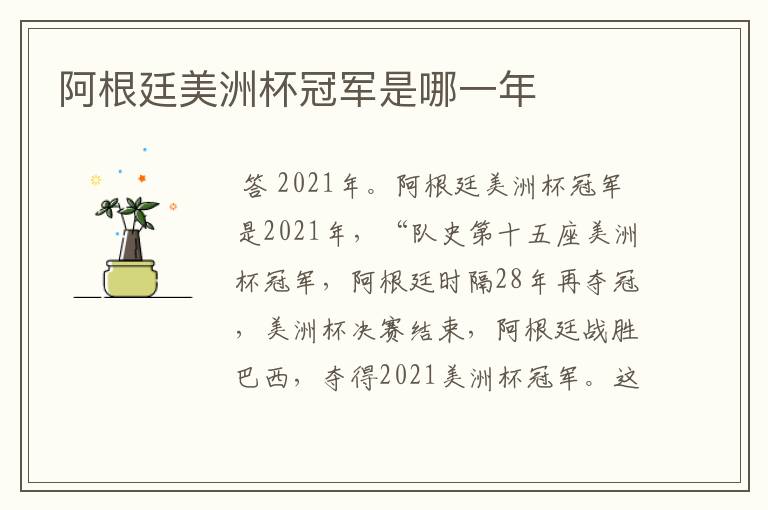 阿根廷美洲杯冠军是哪一年
