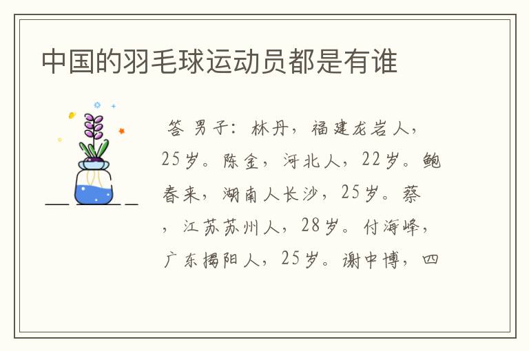 中国的羽毛球运动员都是有谁