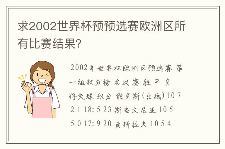 求2002世界杯预预选赛欧洲区所有比赛结果?