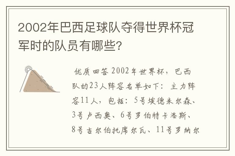 2002年巴西足球队夺得世界杯冠军时的队员有哪些?