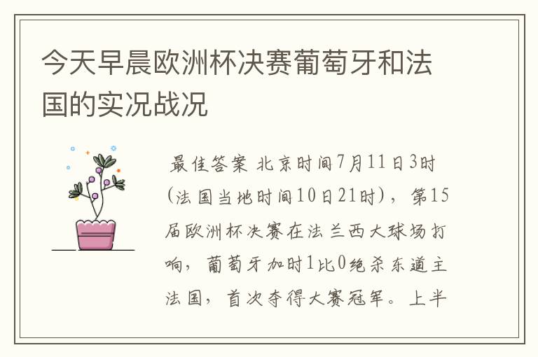 今天早晨欧洲杯决赛葡萄牙和法国的实况战况