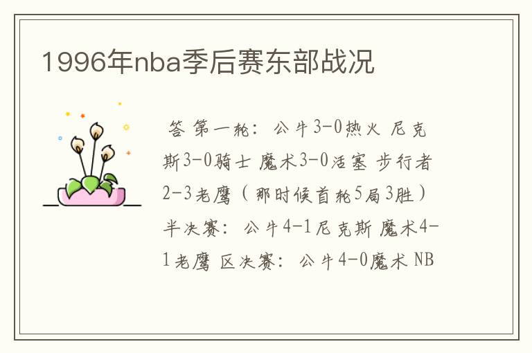 1996年nba季后赛东部战况