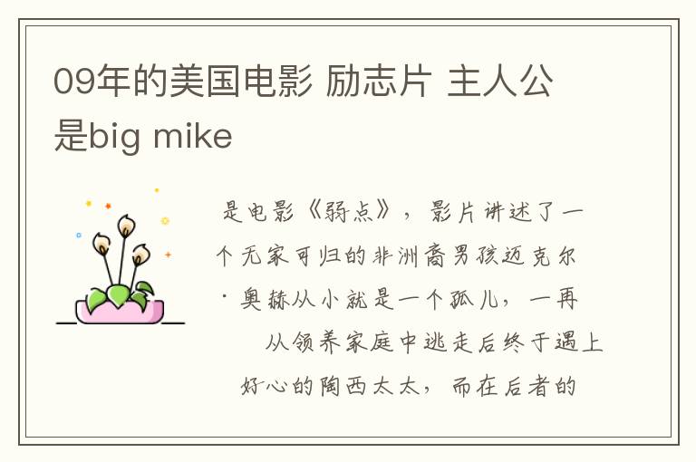 09年的美国电影 励志片 主人公是big mike