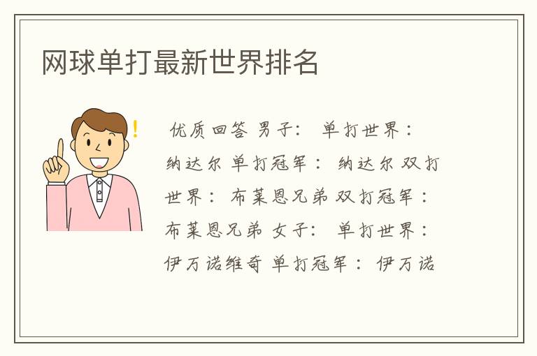 网球单打最新世界排名