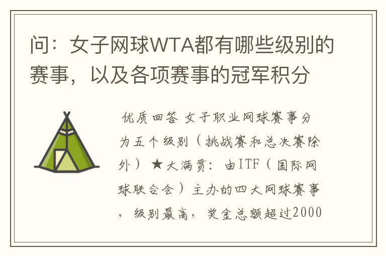 问:女子网球WTA都有哪些级别的赛事,以及各项赛事的冠军积分,求解