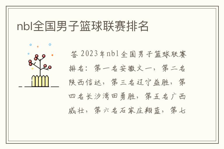 nbl全国男子篮球联赛排名