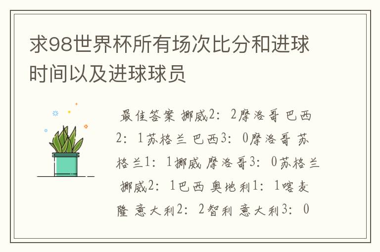 求98世界杯所有场次比分和进球时间以及进球球员