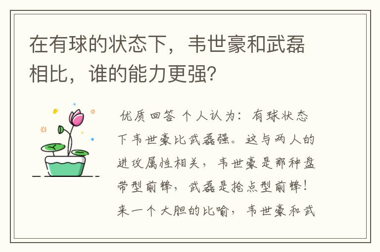 在有球的状态下，韦世豪和武磊相比，谁的能力更强？