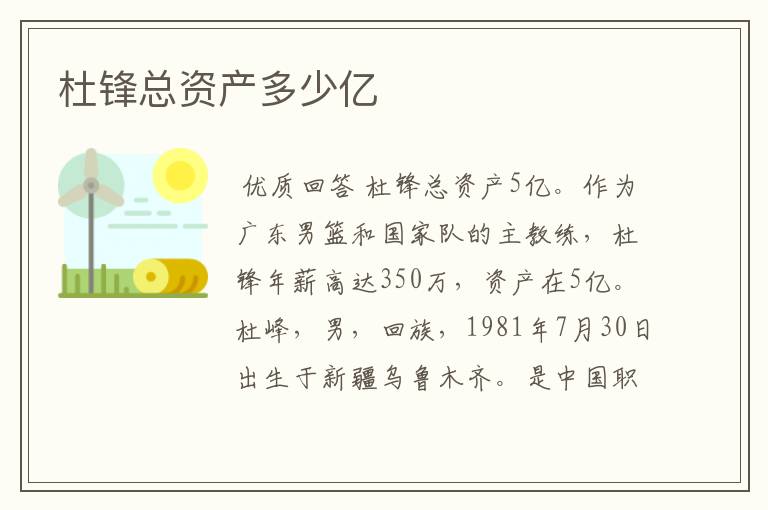 杜锋总资产多少亿
