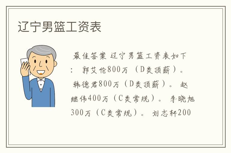 辽宁男篮工资表