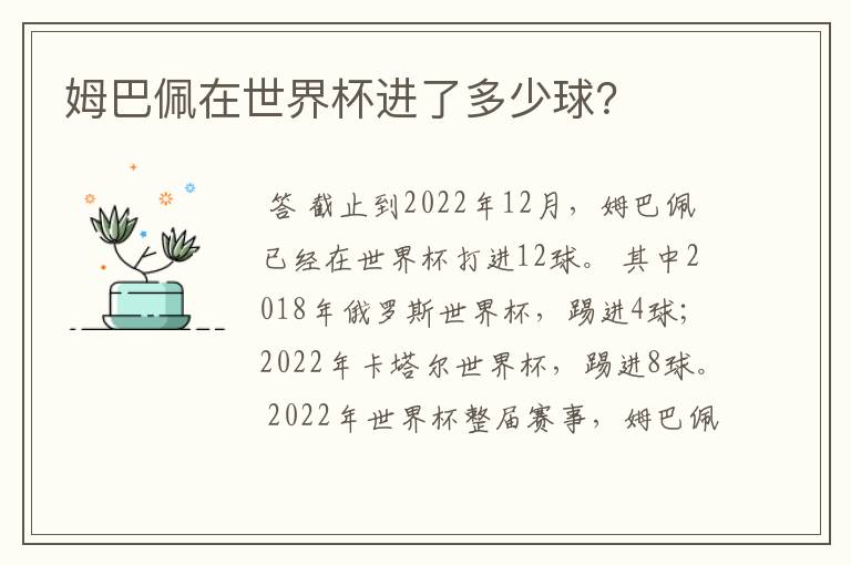姆巴佩在世界杯进了多少球?