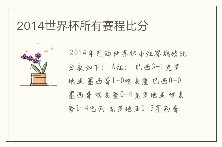 2014世界杯所有赛程比分