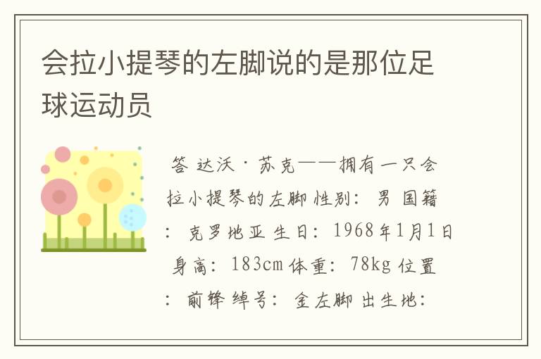 会拉小提琴的左脚说的是那位足球运动员