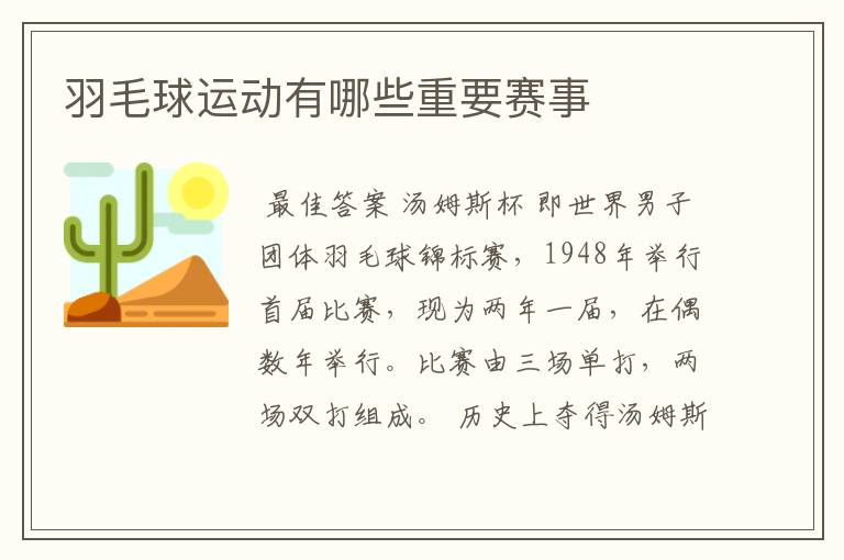 羽毛球运动有哪些重要赛事
