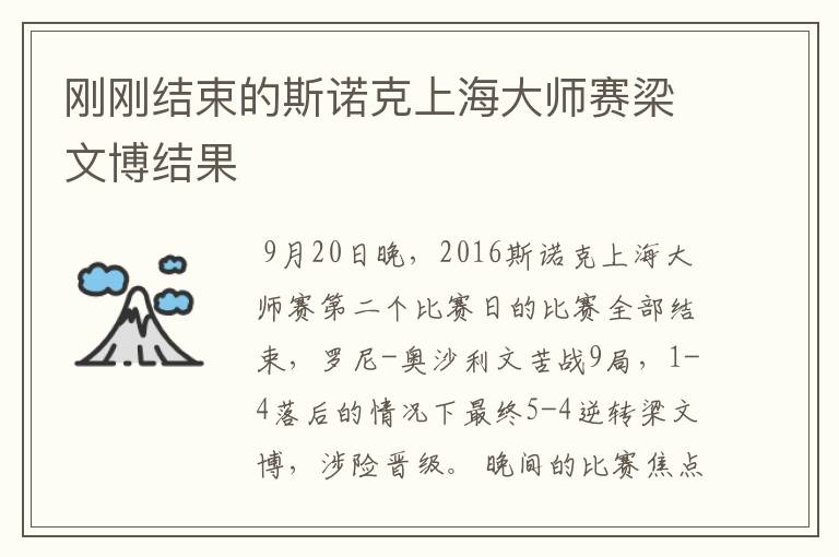 刚刚结束的斯诺克上海大师赛梁文博结果