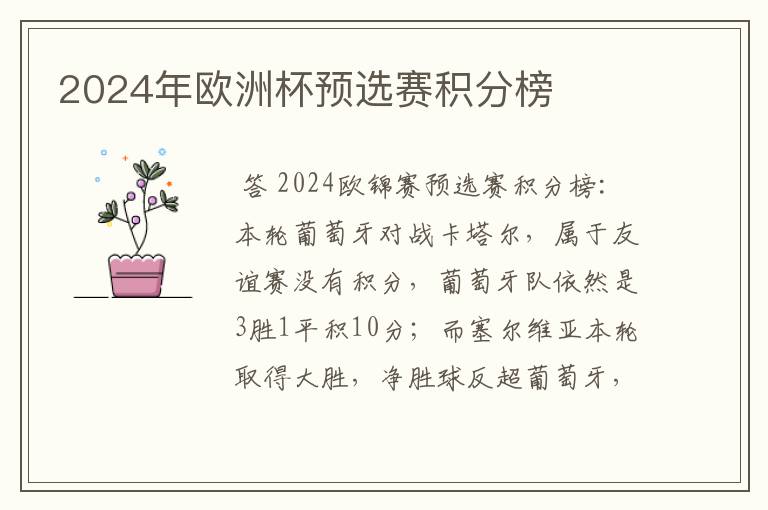 2024年欧洲杯预选赛积分榜