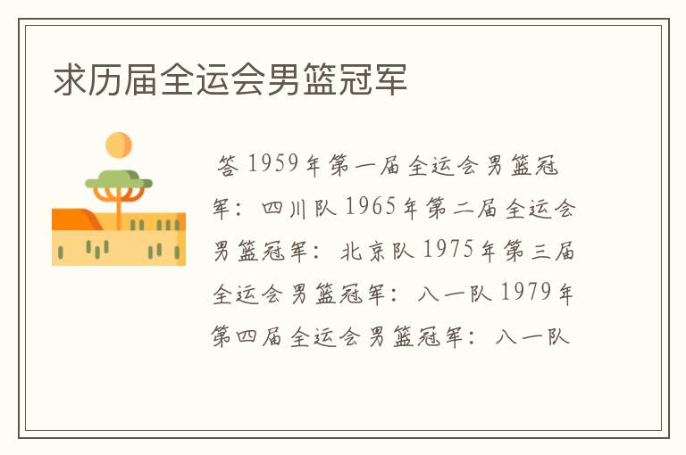 求历届全运会男篮冠军