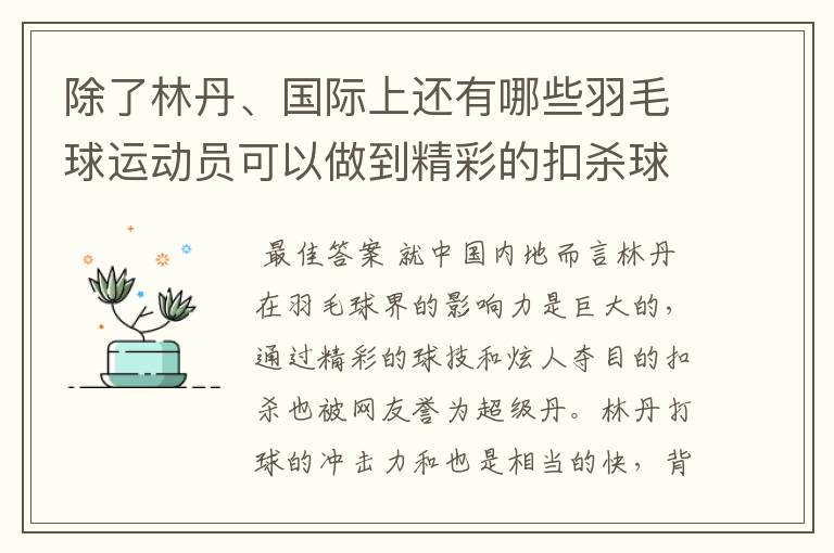 除了林丹、国际上还有哪些羽毛球运动员可以做到精彩的扣杀球？