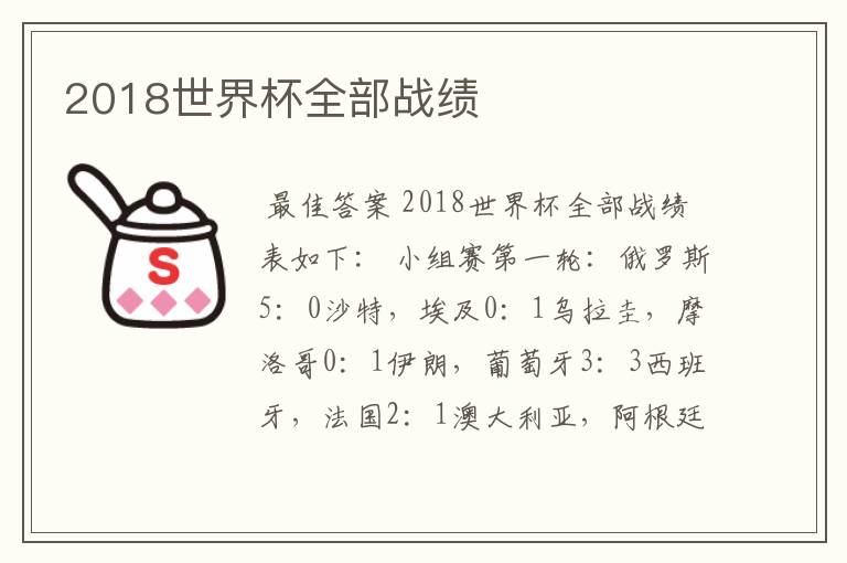2018世界杯全部战绩