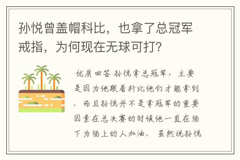 孙悦曾盖帽科比,也拿了总冠军戒指,为何现在无球可打?