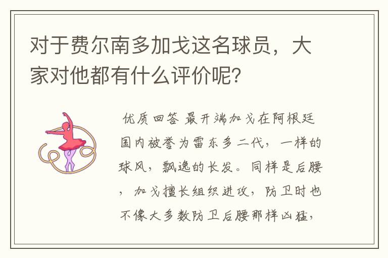 对于费尔南多加戈这名球员,大家对他都有什么评价呢?