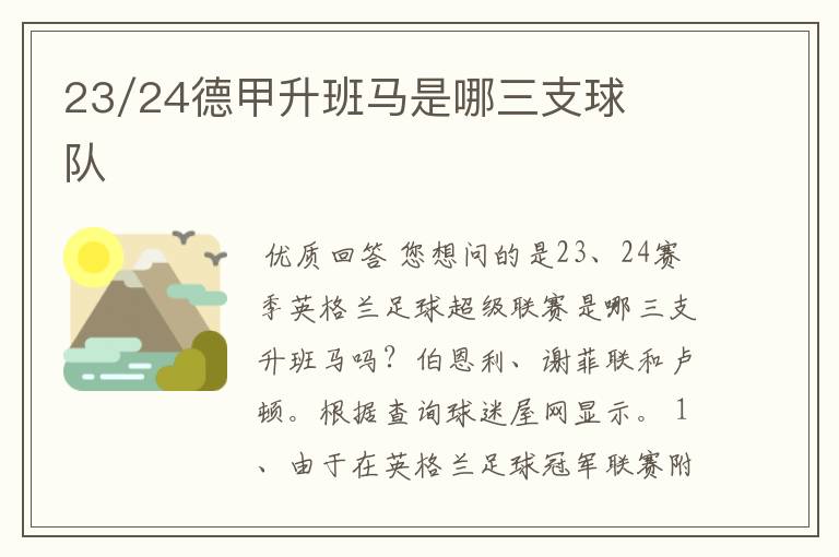 23/24德甲升班马是哪三支球队