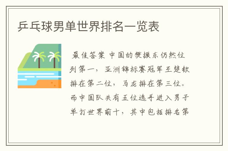 乒乓球男单世界排名一览表