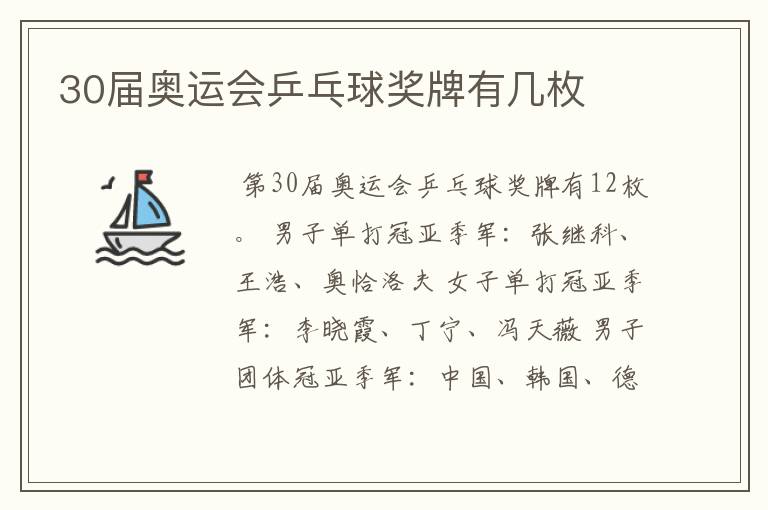 30届奥运会乒乓球奖牌有几枚