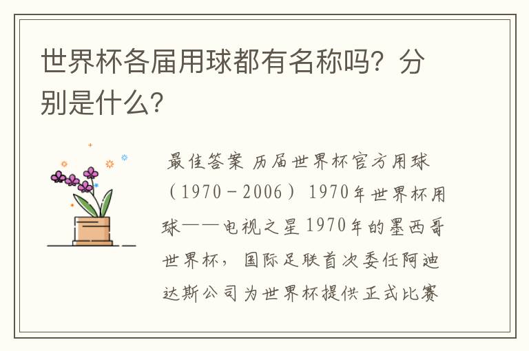 世界杯各届用球都有名称吗?分别是什么?