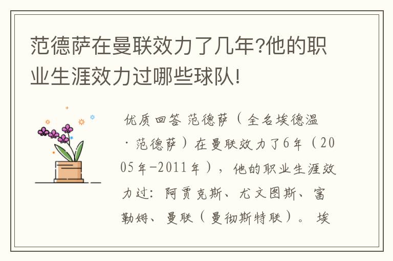 范德萨在曼联效力了几年?他的职业生涯效力过哪些球队!