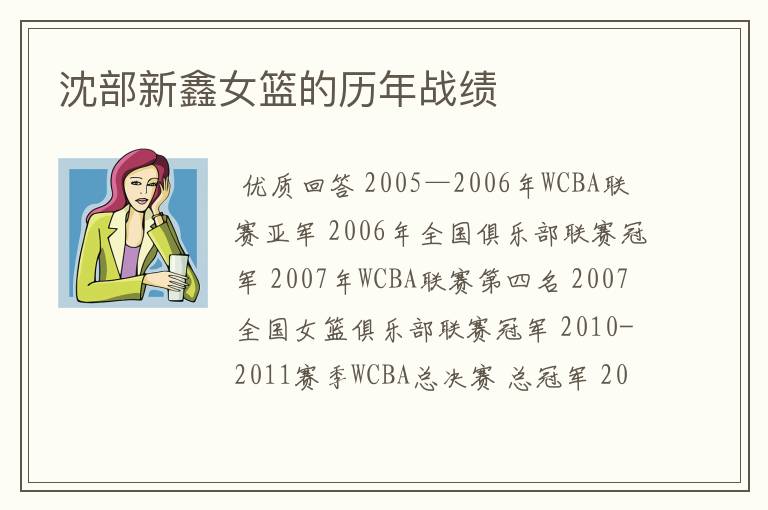 沈部新鑫女篮的历年战绩