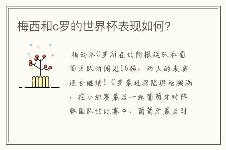 梅西和c罗的世界杯表现如何？