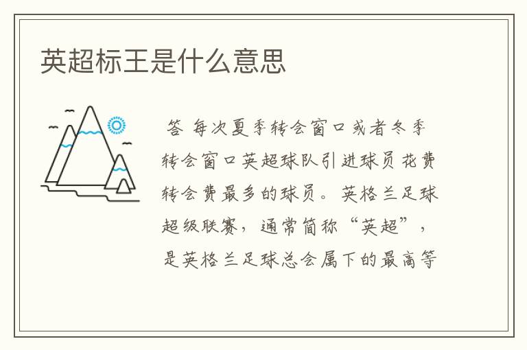 英超标王是什么意思