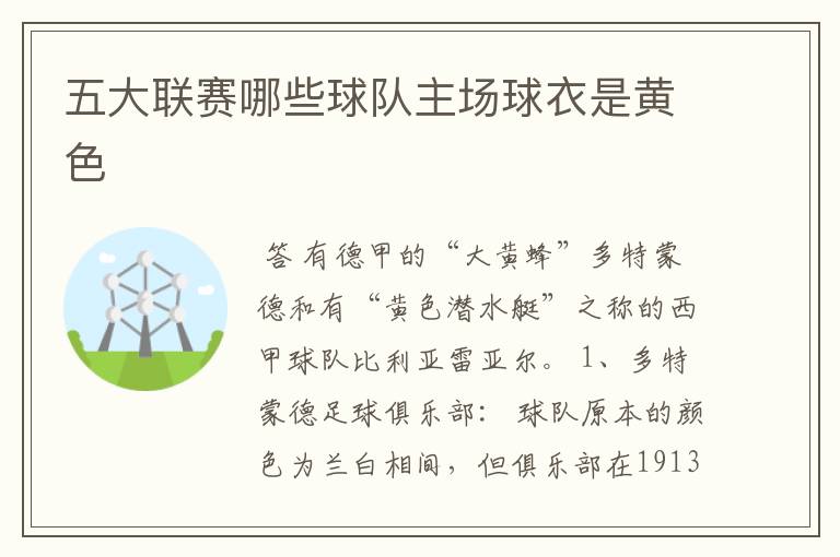 五大联赛哪些球队主场球衣是黄色