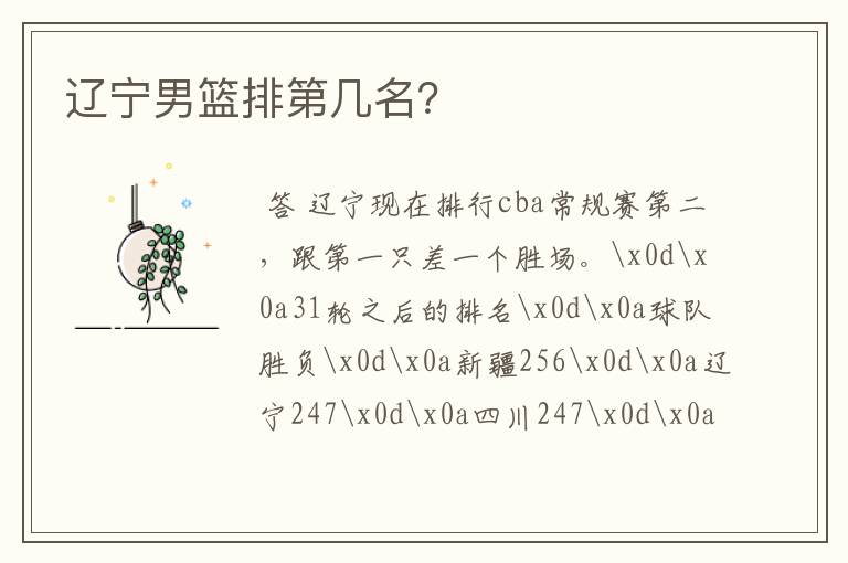 辽宁男篮排第几名？