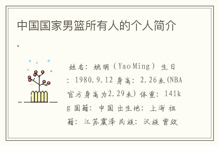 中国国家男篮所有人的个人简介.