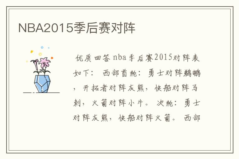 NBA2015季后赛对阵