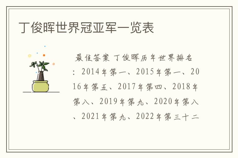 丁俊晖世界冠亚军一览表