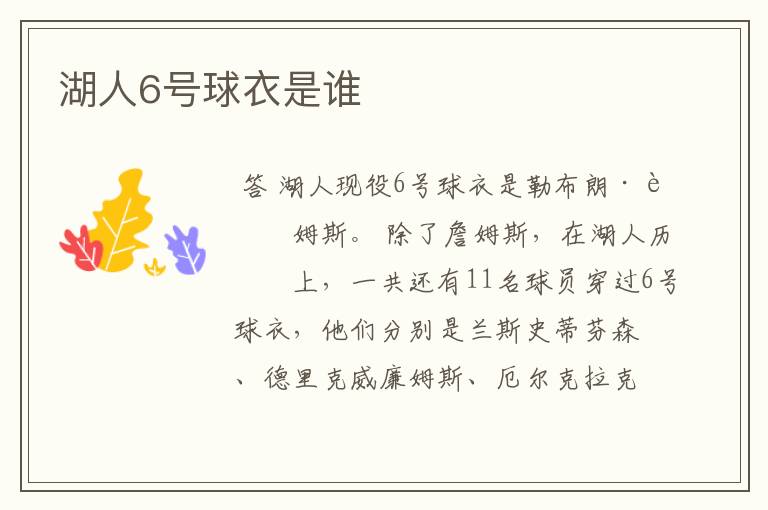 湖人6号球衣是谁