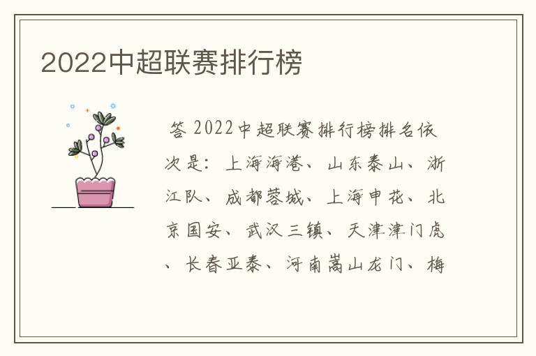 2022中超联赛排行榜