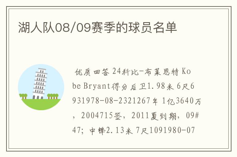 湖人队08/09赛季的球员名单