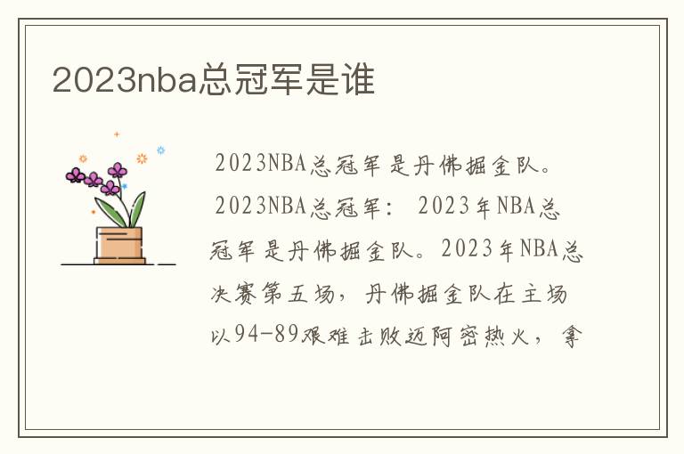 2023nba总冠军是谁