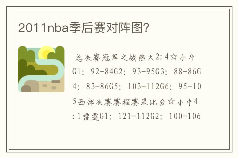 2011nba季后赛对阵图?