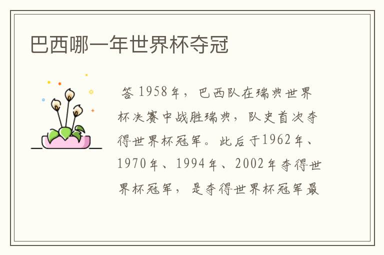 巴西哪一年世界杯夺冠