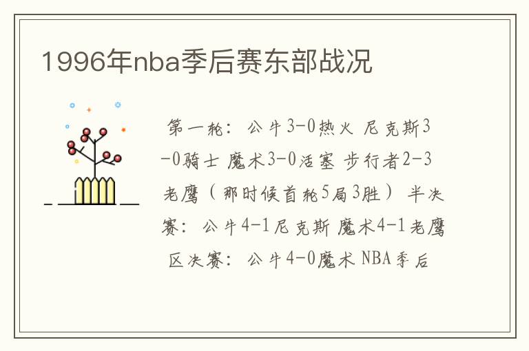 1996年nba季后赛东部战况