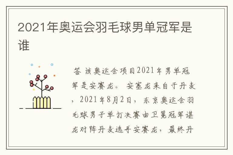 2021年奥运会羽毛球男单冠军是谁