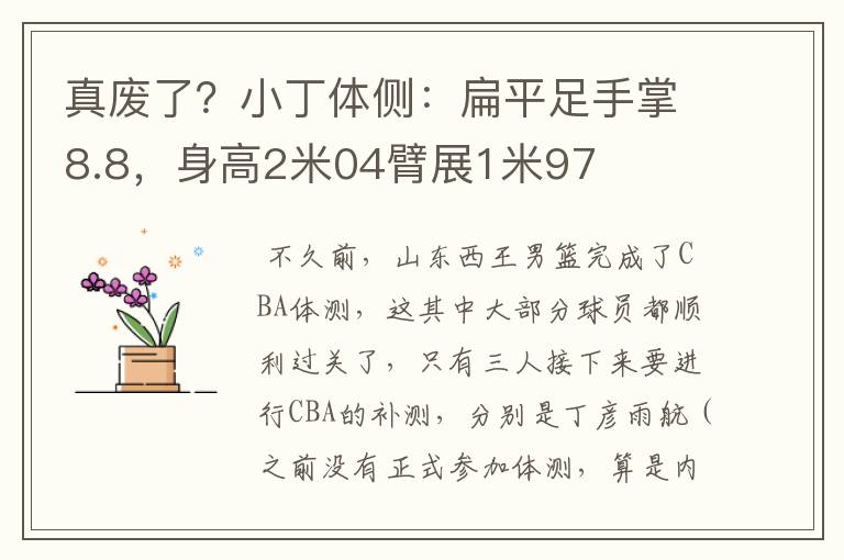 真废了?小丁体侧:扁平足手掌8.8,身高2米04臂展1米97