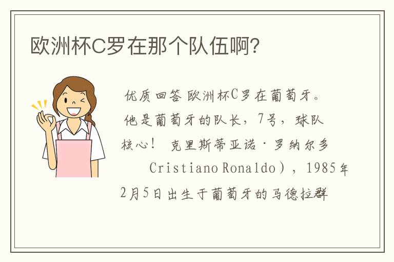 欧洲杯C罗在那个队伍啊?