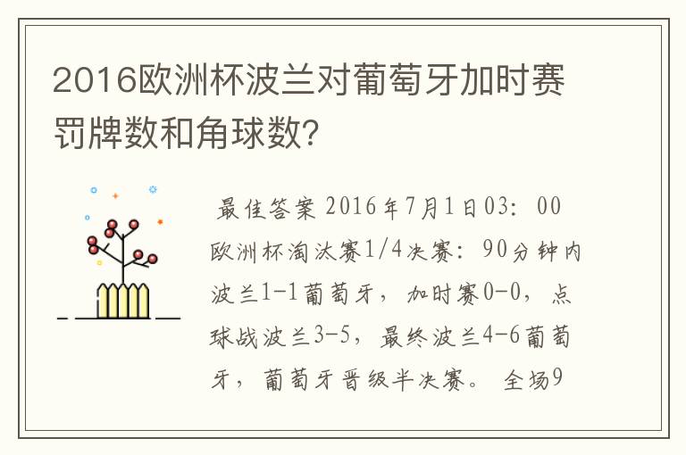 2016欧洲杯波兰对葡萄牙加时赛罚牌数和角球数?